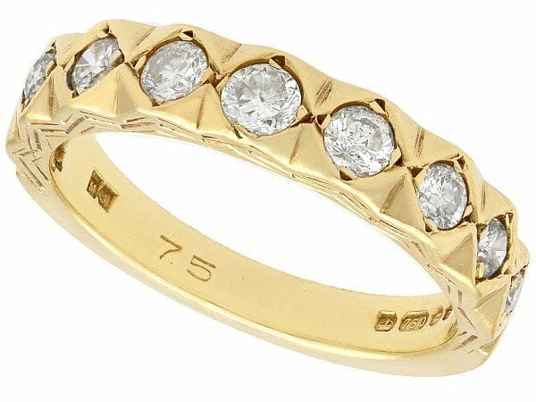 diamond yellow gold half eternity ring vintage 1979
