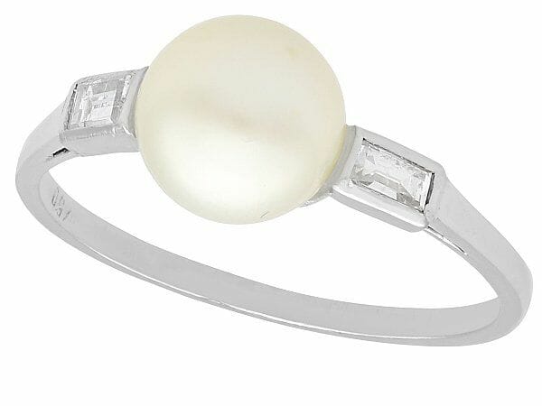 cultured pearl 18ct white gold and diamond dress ring
