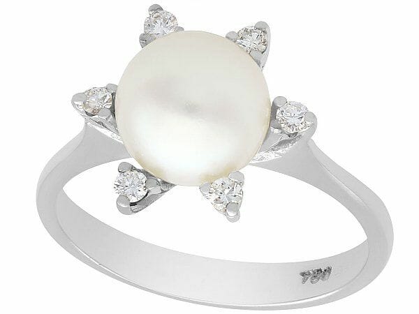 pearl diamond and 18ct white gold dress ring