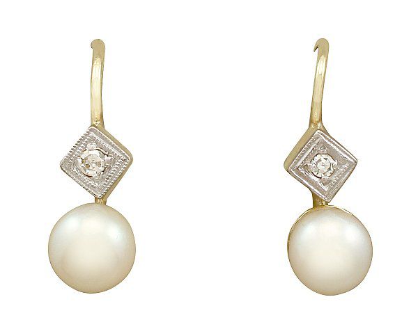Antique Pearl Diamond and Yellow Gold Drop Earrings