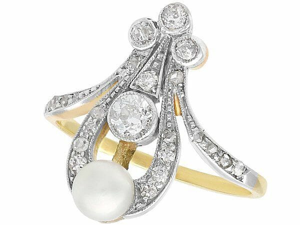 diamond pearl 14ct yellow gold dress ring