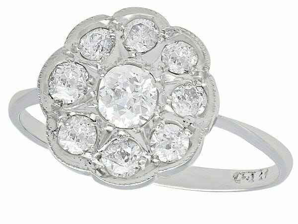 diamond and white gold antique cluster ring 1920s