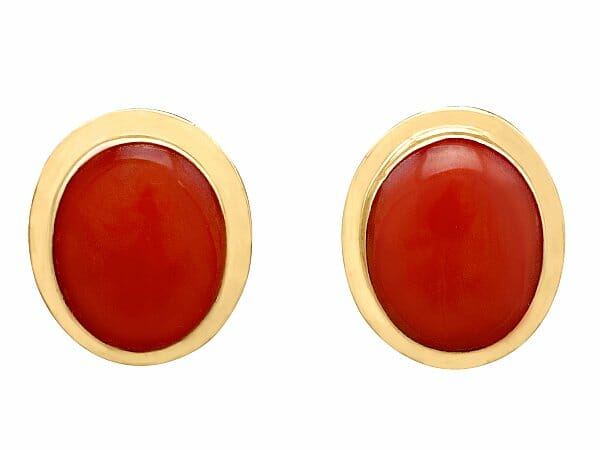 red coral yellow gold earrings vintage italian