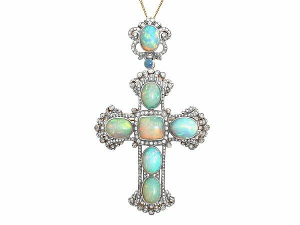 opal diamond silver gilt cross pendent brooch antique