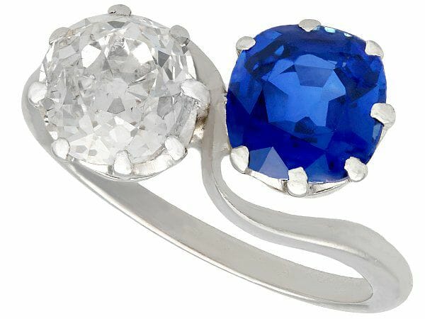 diamond sapphire platinum twist ring antique 1920s