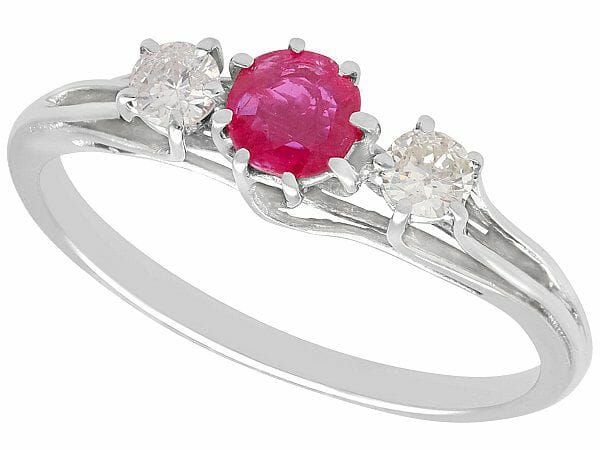 diamond and ruby white gold vintage trilogy ring