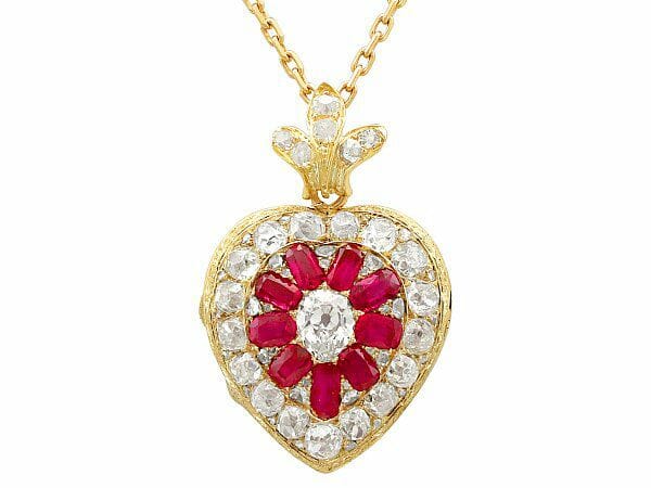diamond and synthetic ruby 18ct yellow gold pendant antique victorian