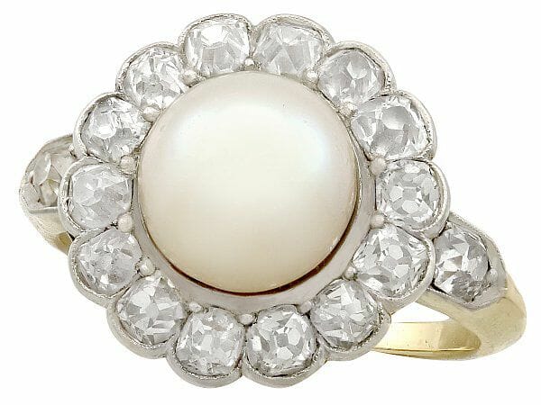 saltwater pearl diamond and yellow gold cluster ring
