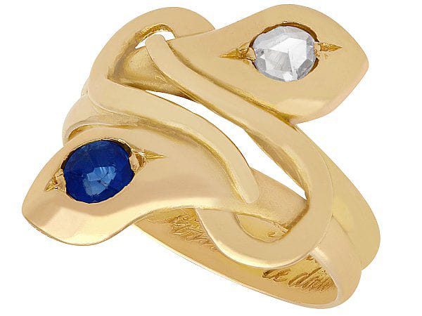 sapphire diamond 18ct yellow gold snake ring