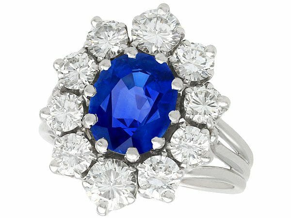 burmese sapphire diamond and 18ct white gold vintage french cluster ring