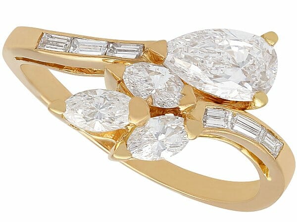 diamond yellow gold crossover ring vintage
