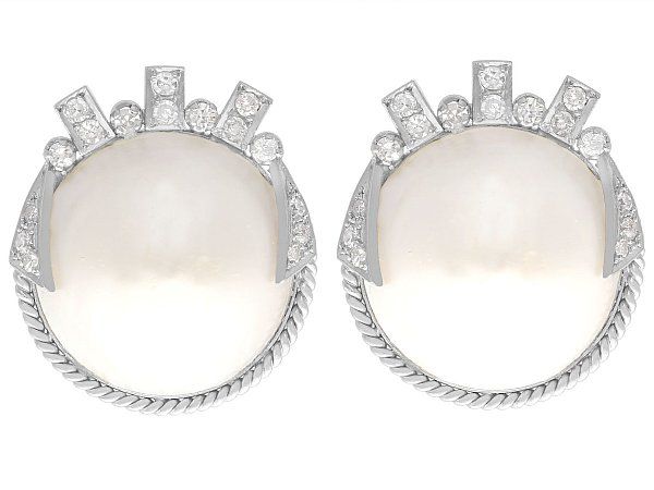 1950s Pearl Art Deco Style Earrings