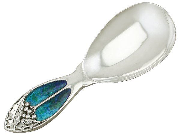 sterling silver enamel caddy spoon
