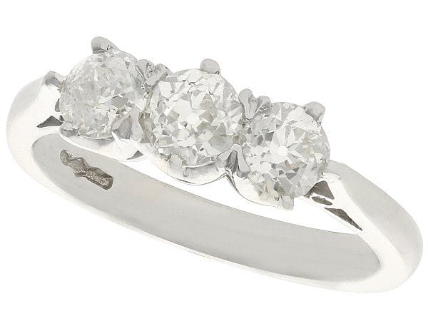 three stone diamond platinum trilogy engagement ring