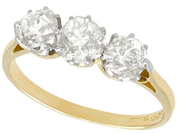 diamond yellow gold trilogy ring antique