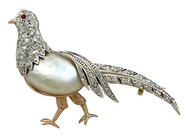 Diamond and Pearl Pheasant Brooch