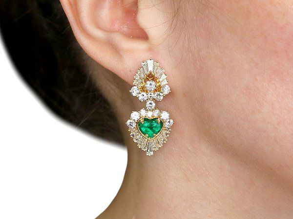 Emerald and Diamond Clip-On Earrings