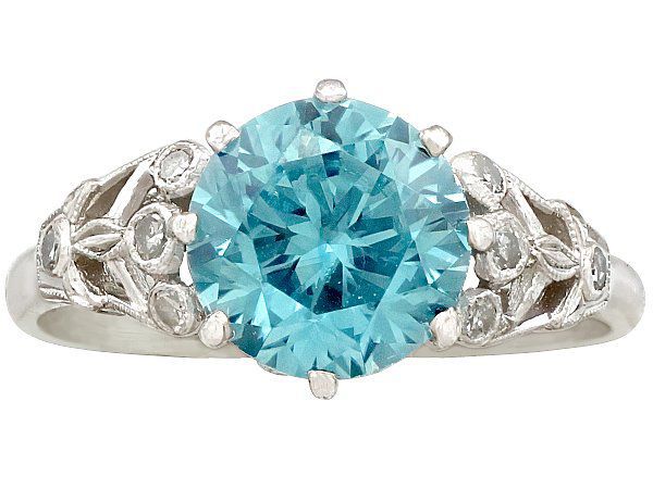 Antique Blue Zircon and Diamond Ring