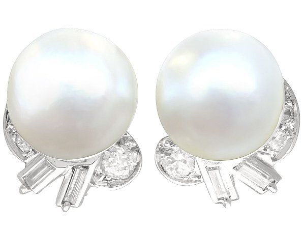 cultured pearl and diamond statement clip on earrings
