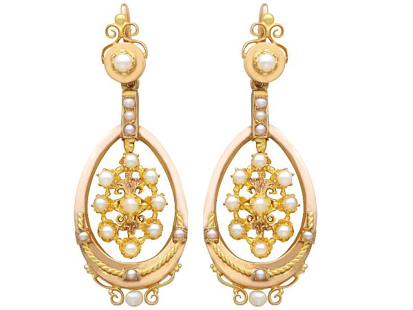pearl and yellow gold drop earrings