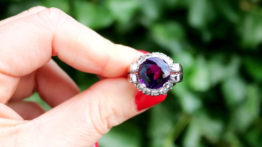 Oval Purple Amethyst Diamond Engagement Bridal Ring