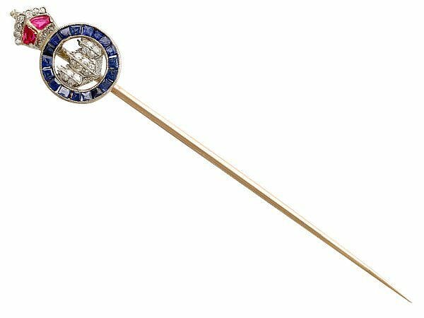 Diamond Ruby and sapphire and 15ct Yellow Gold Sweetheart Pin Brooch