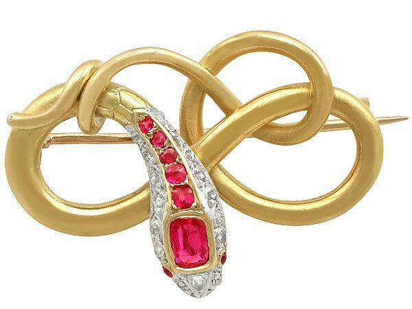 victorian snake brooch with ruby and diamond