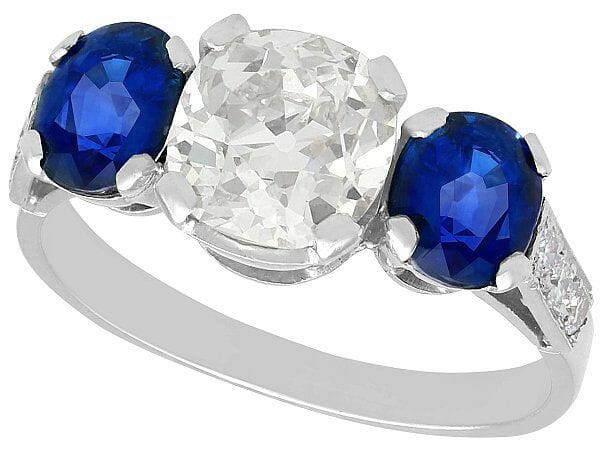 sapphire and diamond antique trilogy ring