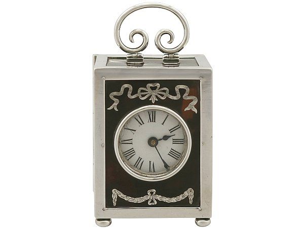 Antique Silver and Tortoiseshell Boudoir Clock