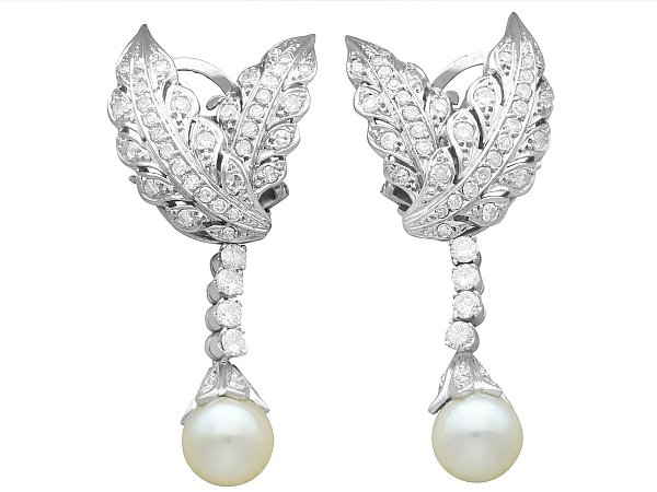 diamond pearl long earrings