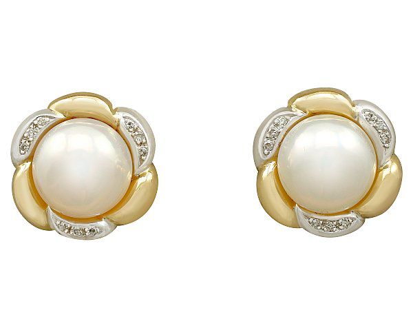 mabe pearl and diamond earrings