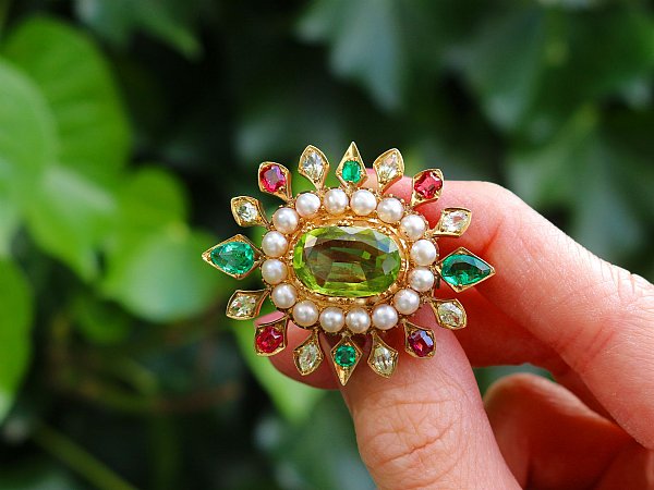 peridot and emerald brooch