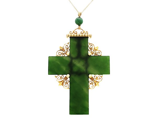 Victorian gold cross pendant in jade