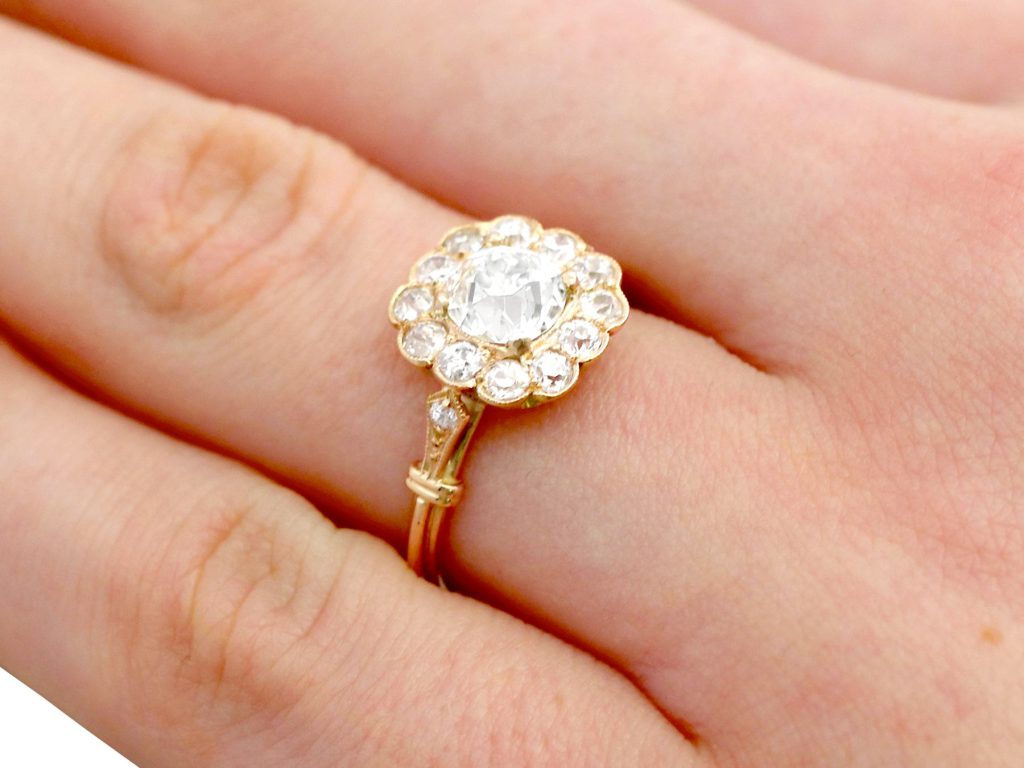 Gold cluster engagement ring
