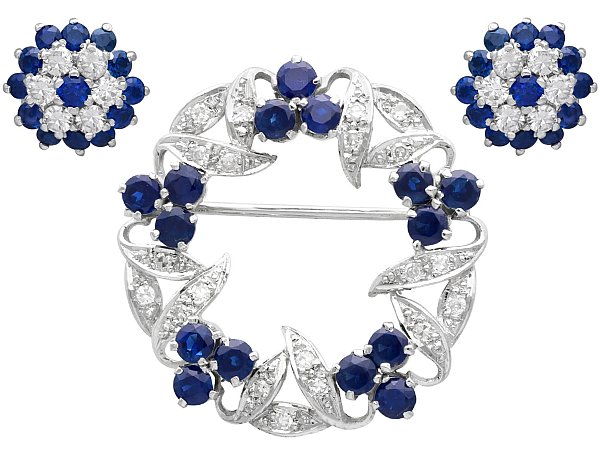 earring and brooch sapphire jewellery set