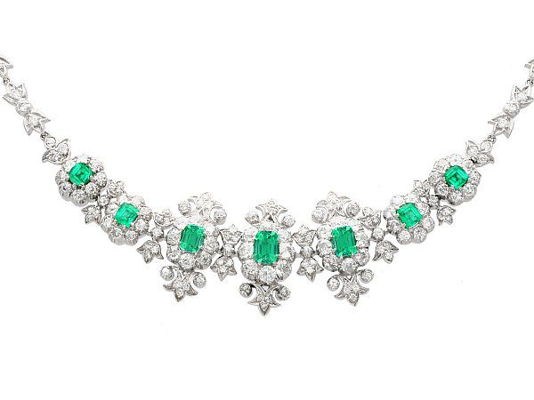 Emerald & Diamond Necklace 10K White Gold 18