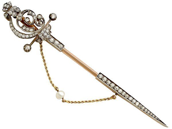 Diamond Jabot Pin Sword Brooch