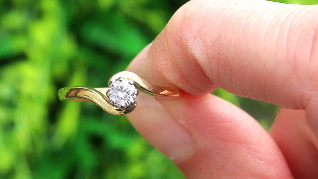 18K White Gold Single Bezel-Set Diamond Accent Solitaire Engagement Ring