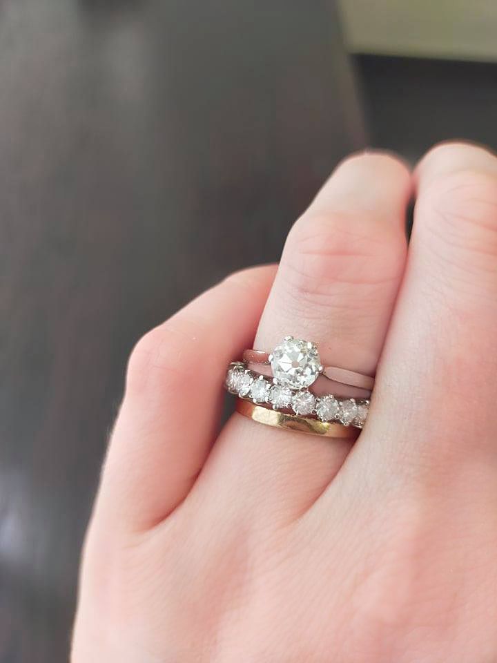 Wearing engagement ring on sale and wedding band