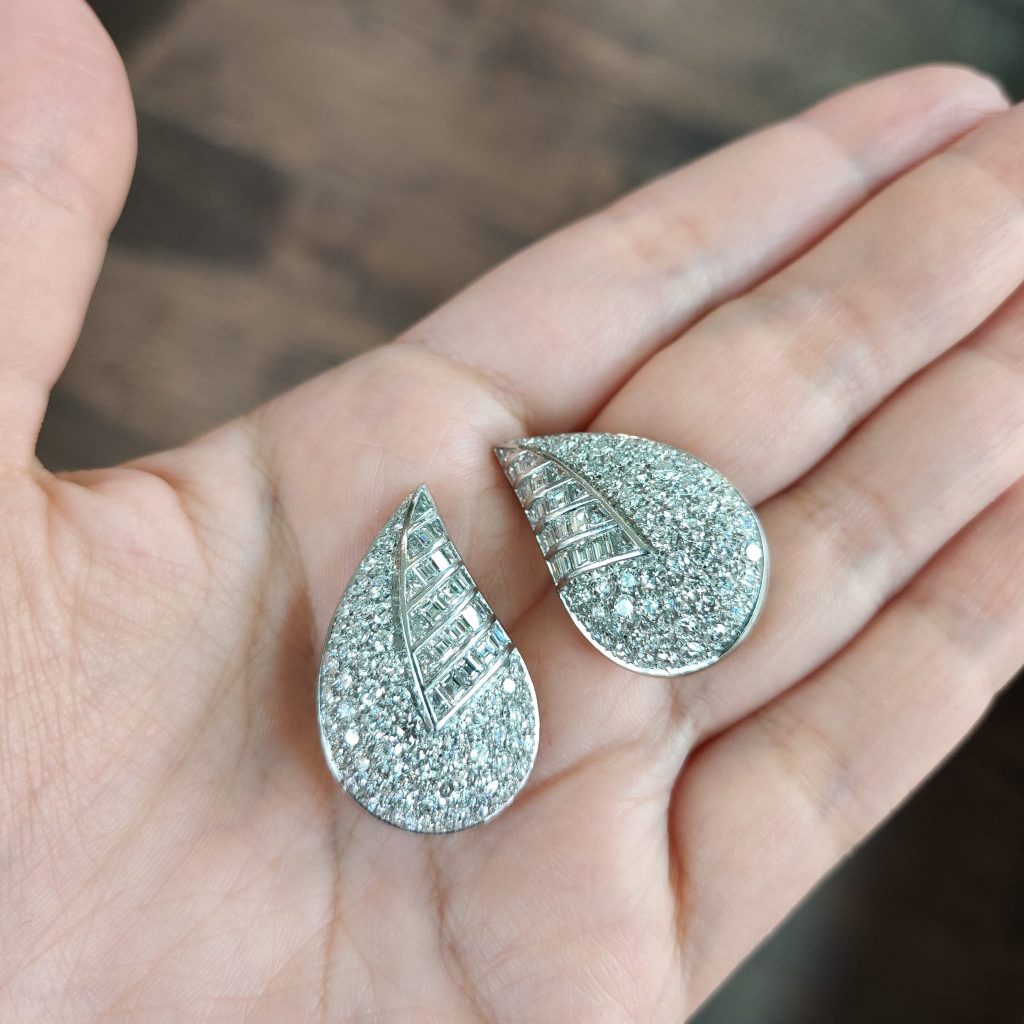 Diamond clip-on earrings for asymmetrical short hairstyles