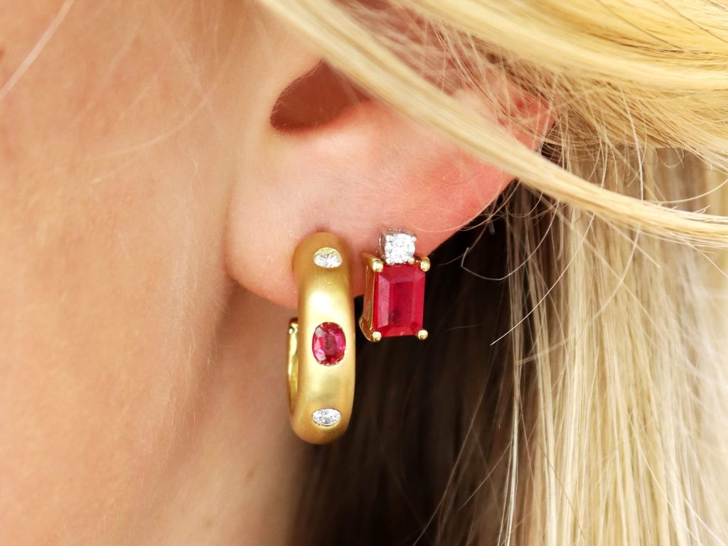 gemstone earrings being worn 