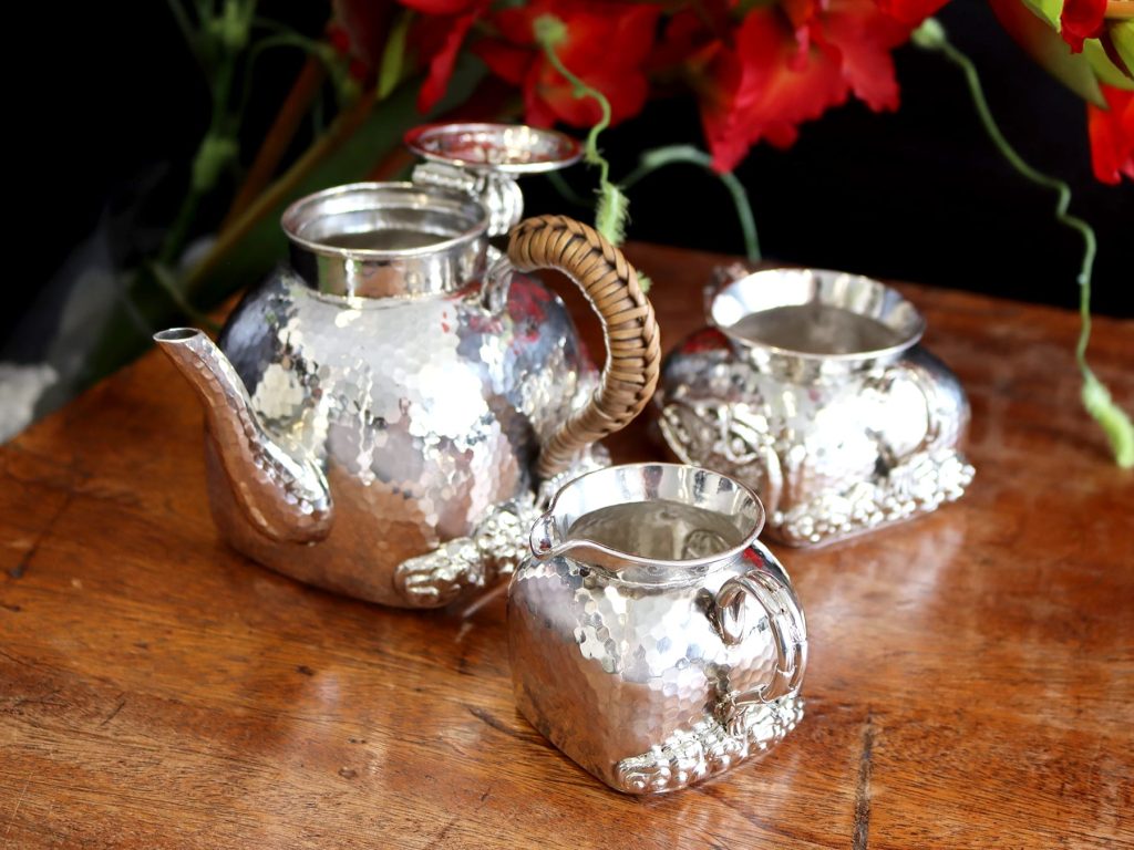 Antique Chinese export silver three piece tea service