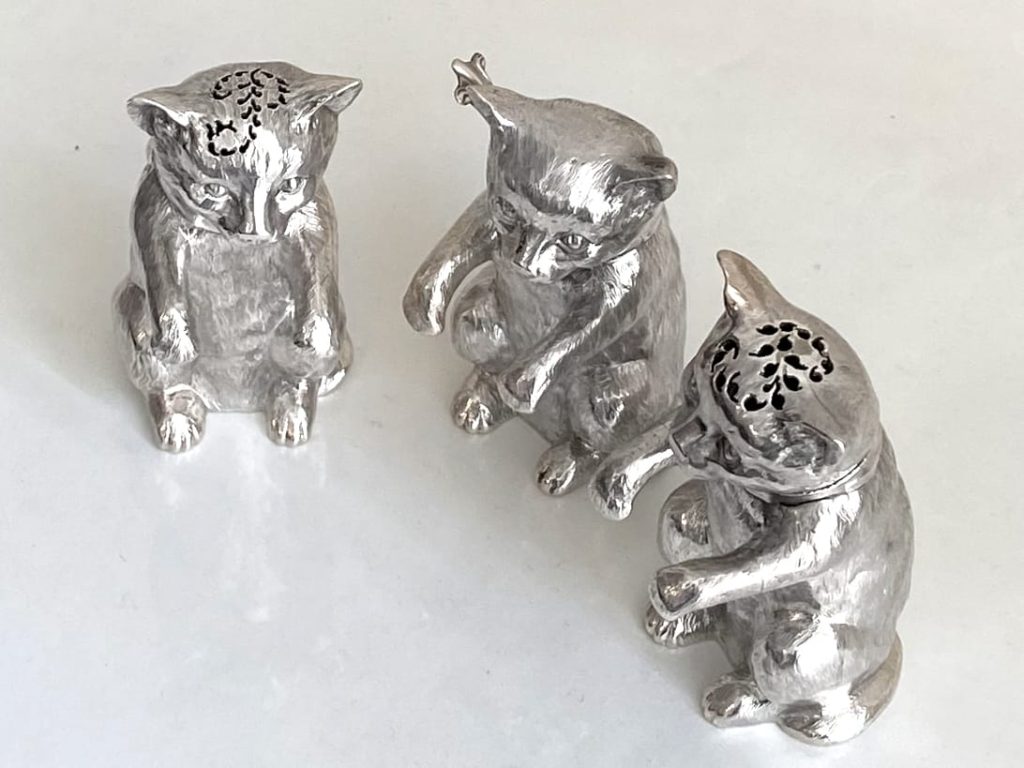 Victorian Sterling Silver Cat Condiment Set