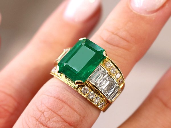 large Art Deco emerald engagement ring