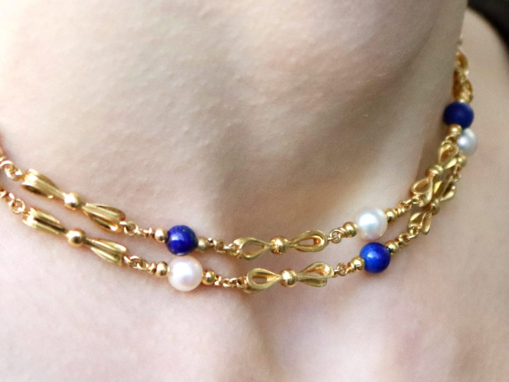 close up lapis lazuli necklace 