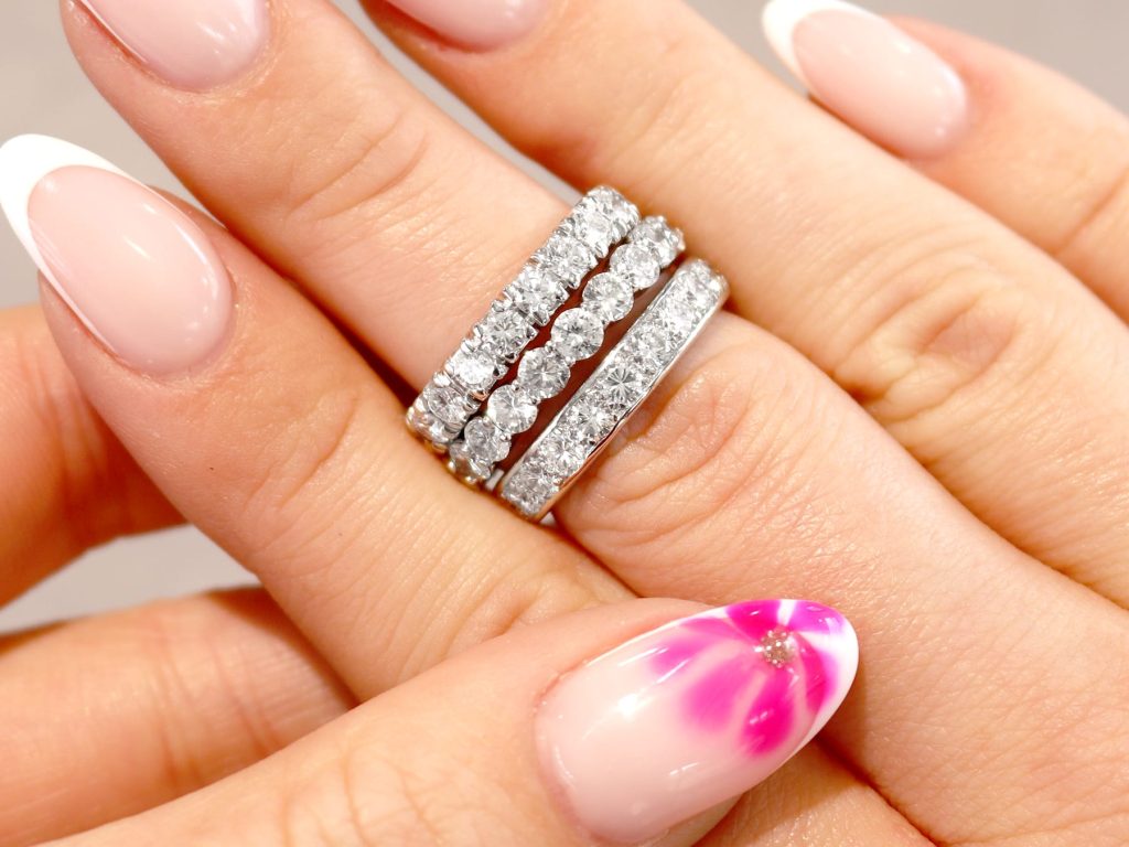 eternity rings stacked 