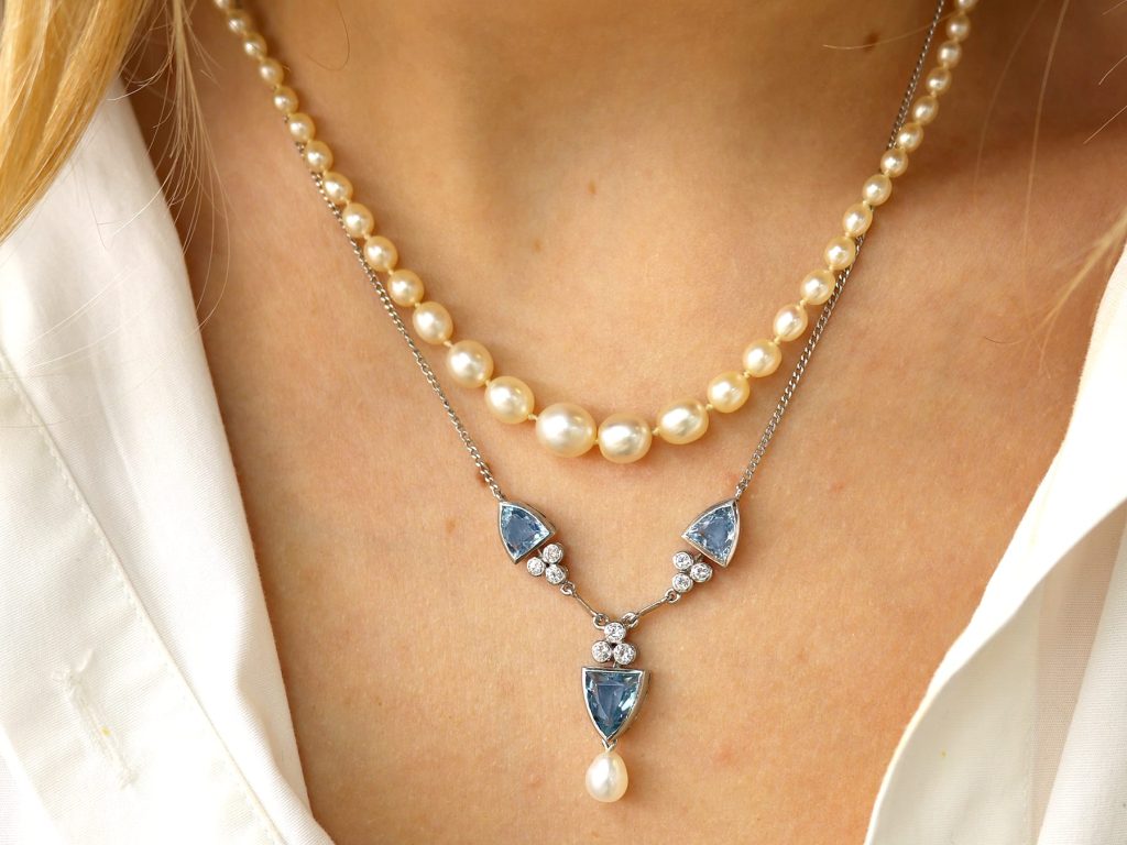 aquamarine necklace with pearl necklace 