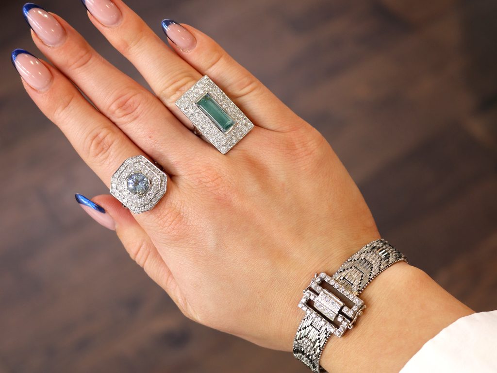 diamond and aquamarine large cocktail rings 