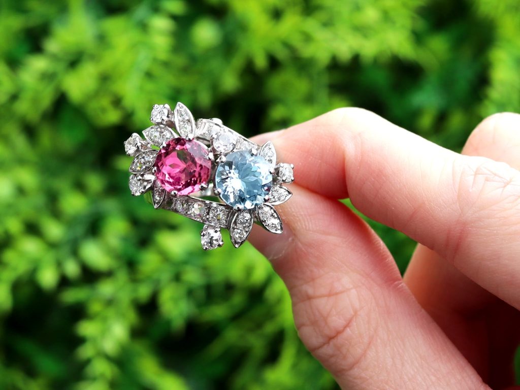 aquamarine and pink tourmaline ring 