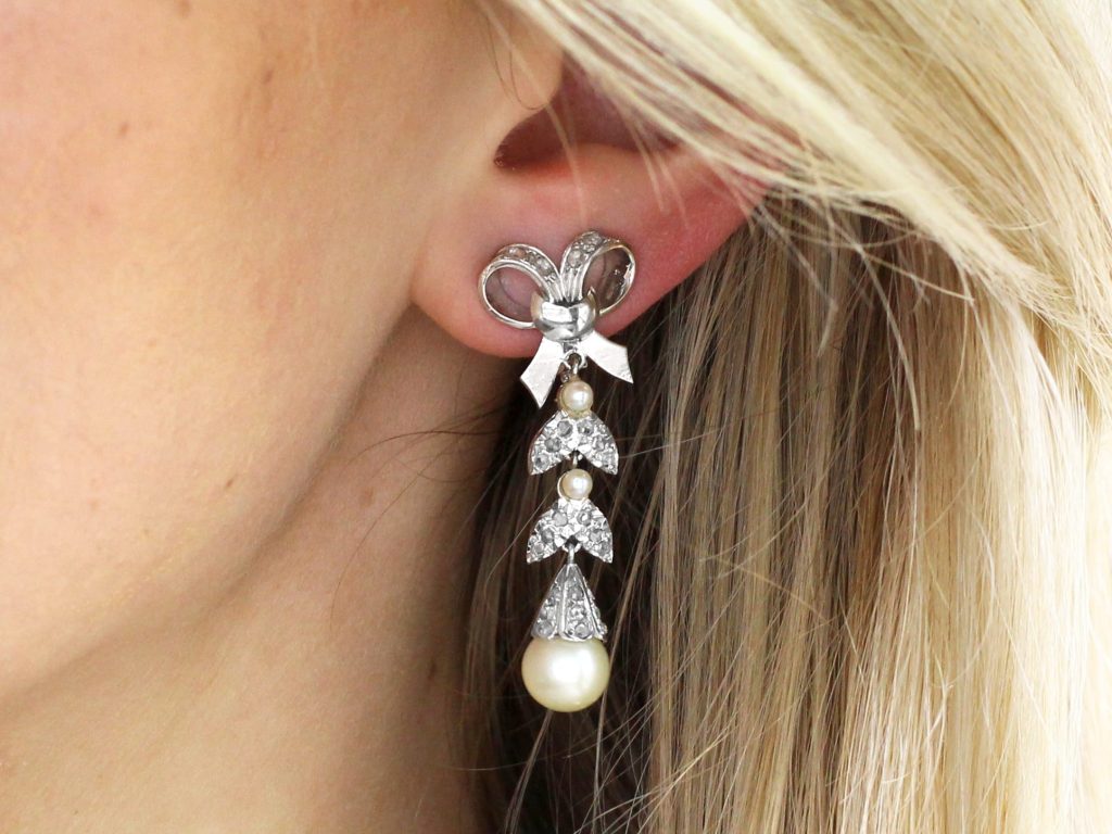 1960s diamond and pearl drop earring